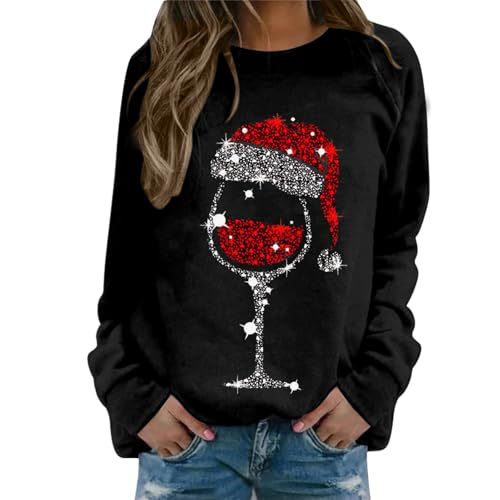 Women's Castle Wine Glass Music Note Print Crewneck Sweatshirt