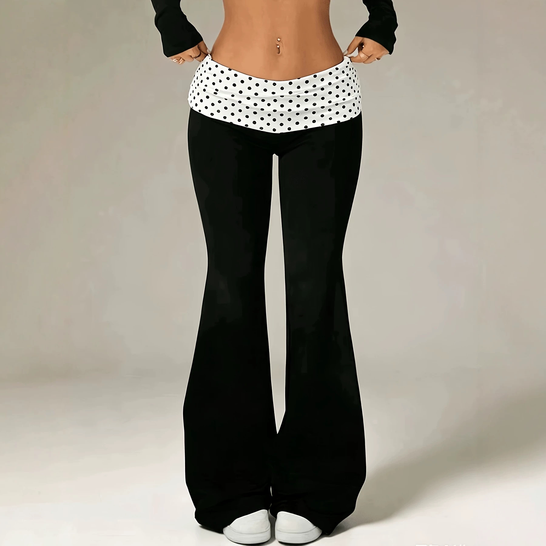 Low-Rise Fold-Over Waist Flare Pants High-Stretch Bodycon