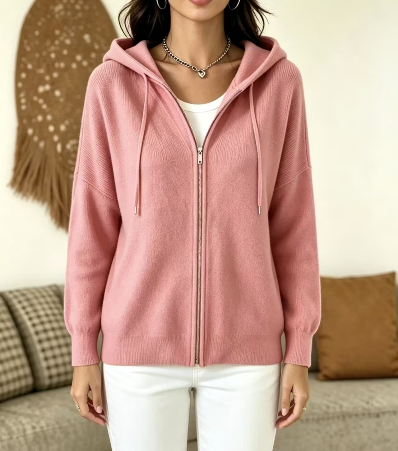 Women's Zip-Up Hooded Knit Cardigan Sweater
