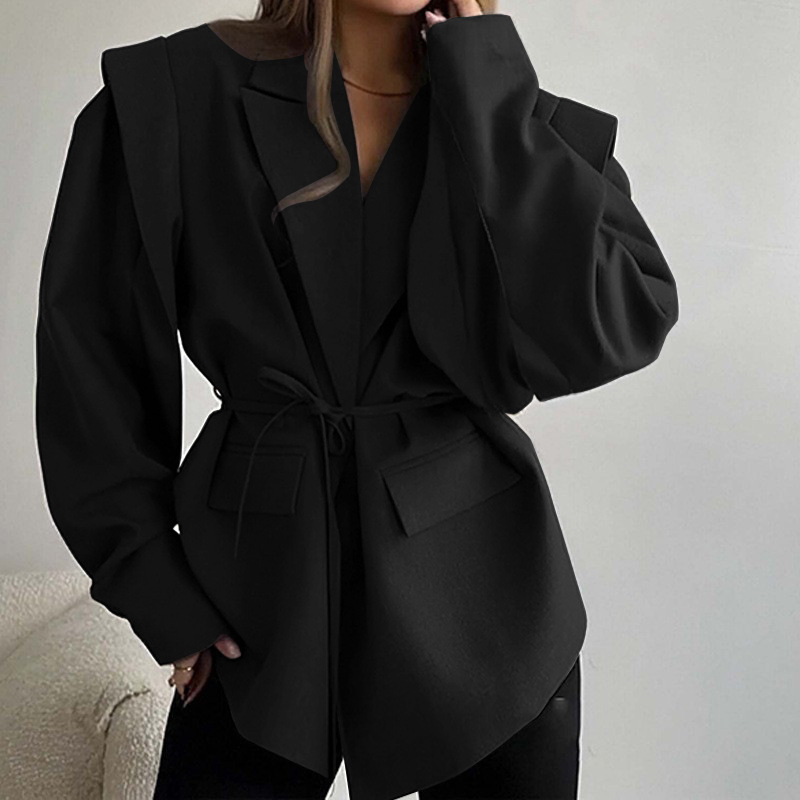 Women's V-Neck Belted Waist-Slimming Loose Fit Jacket