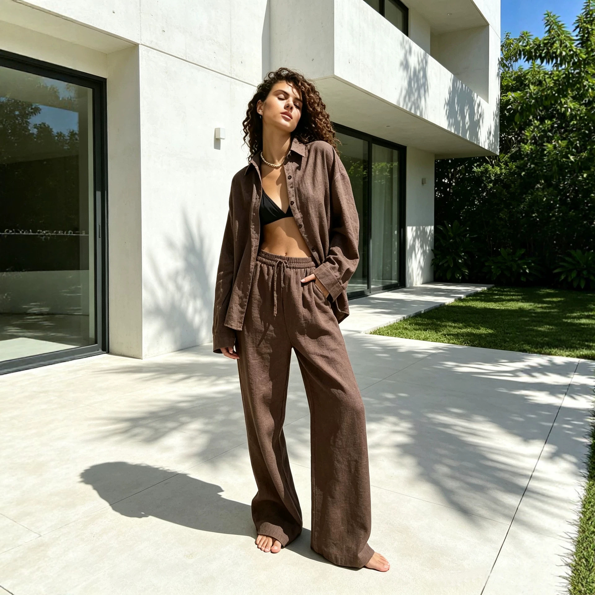 Women's Long-Sleeve Cardigan Two-Piece Casual Set