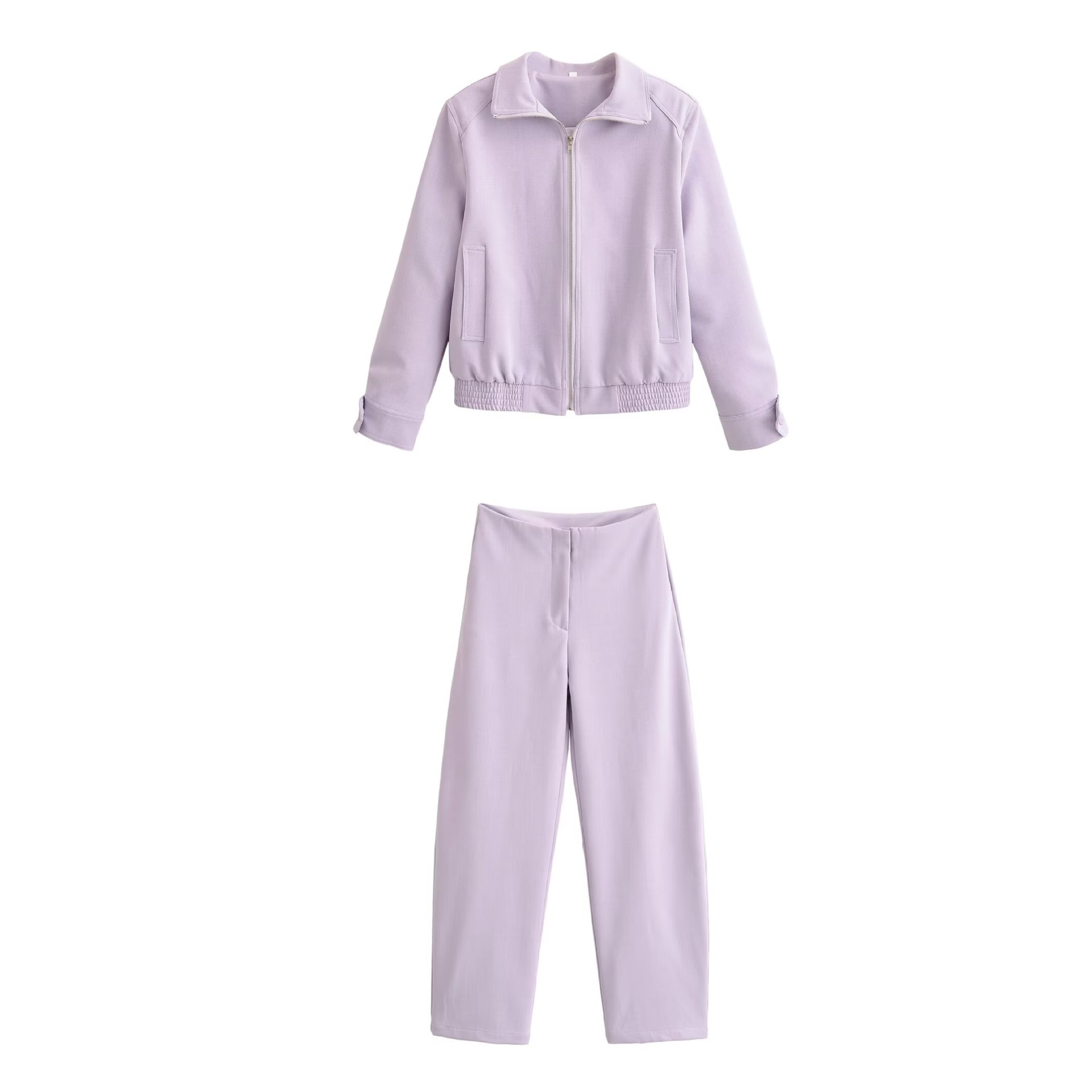 Women's Solid Color Jacket and Pants Set Casual Two-Piece Outfit
