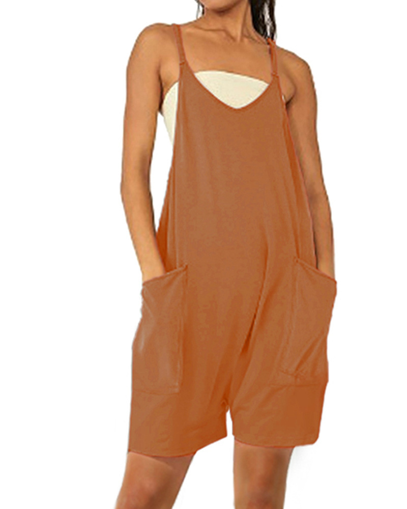 Women's Sleeveless Zip Pocket Romper Shorts Jumpsuit