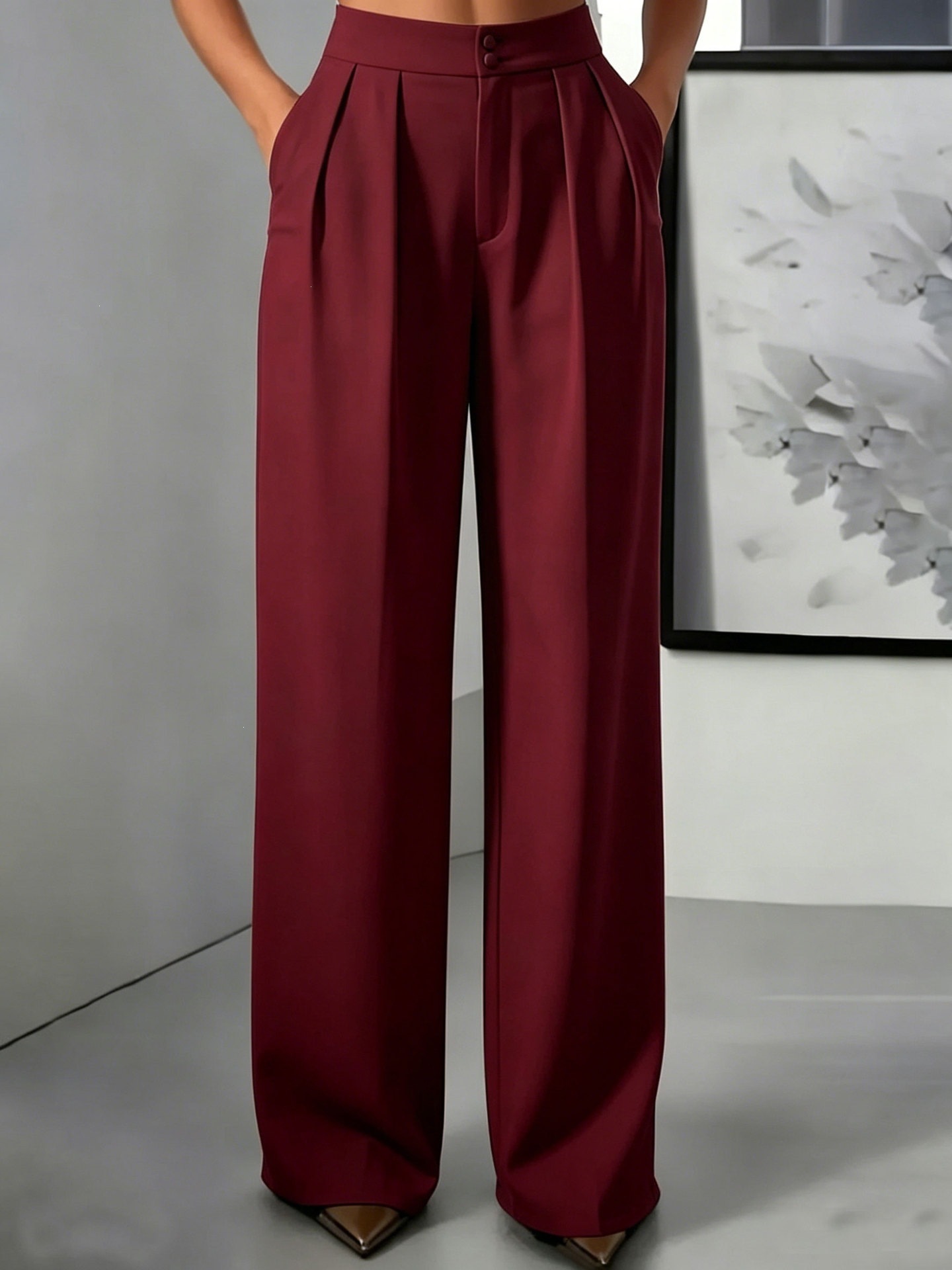 Women's High Waist Straight Leg Tailored Pants with Elastic Waist