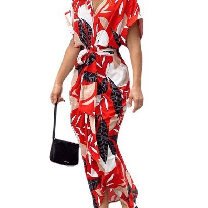 Women's Floral Print Button-Front Midi Shirt Dress Short Sleeve
