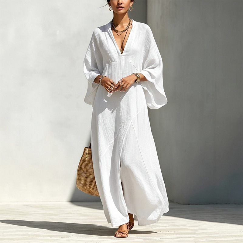 Women's Batwing Sleeve Loose Slit Vacation Dress