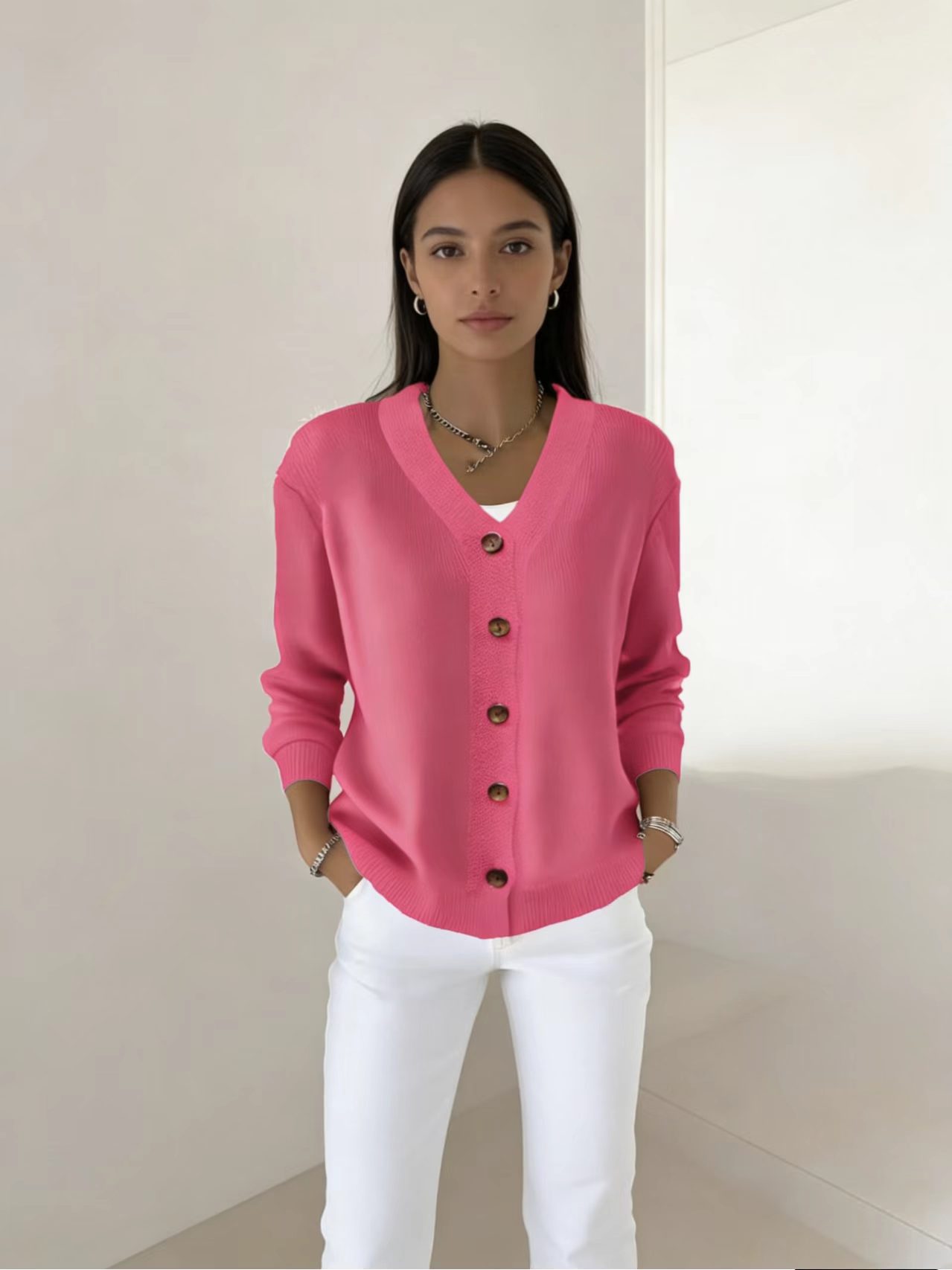 Women's Solid Knit Cardigan Sweater