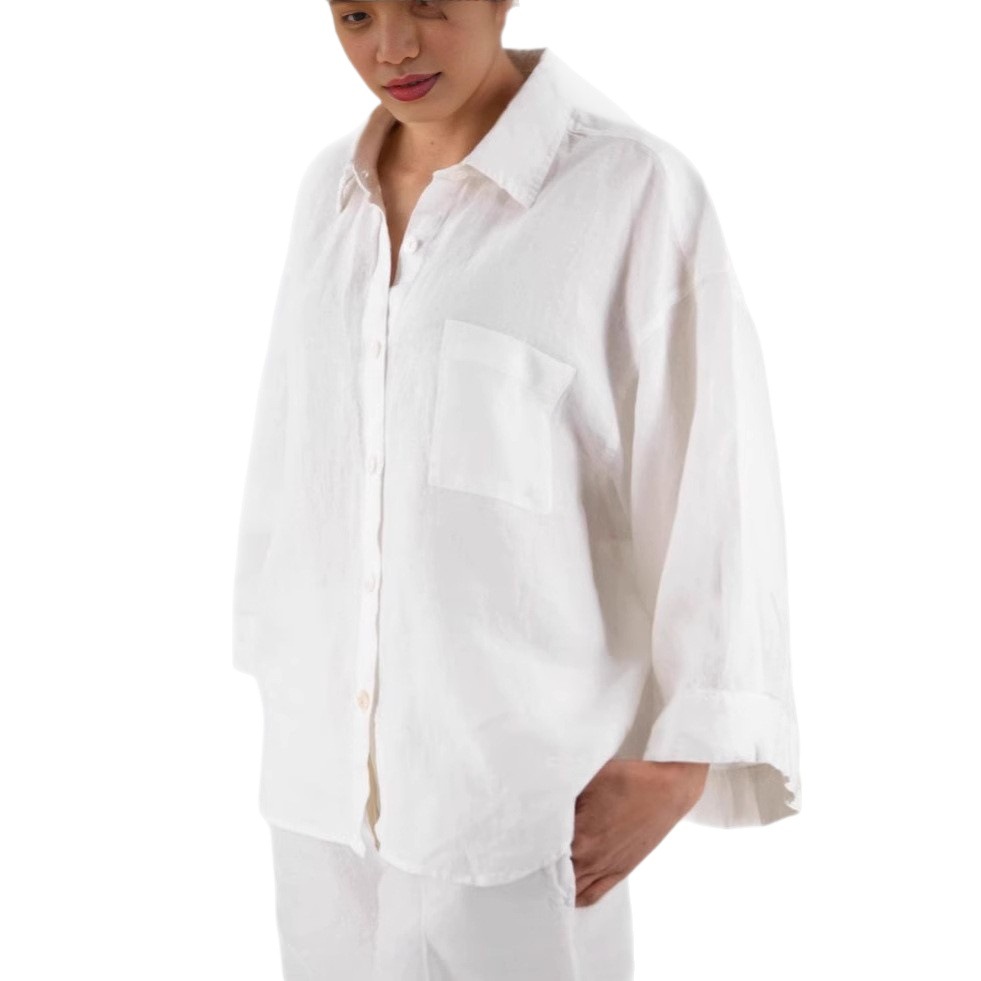 Cotton-Linen American Style Cardigan Long-Sleeve Shorts Set