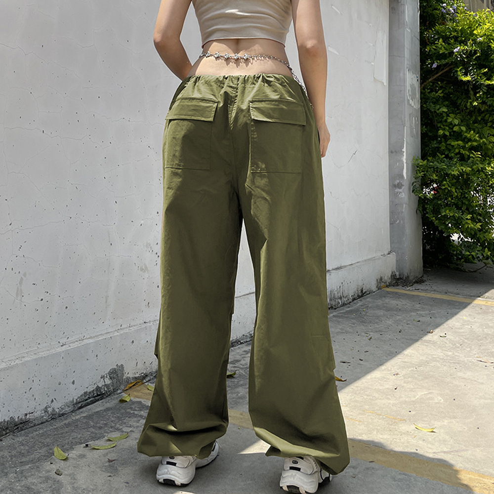 Women's Low-Rise Wide-Leg Cargo Pants with Drawstring