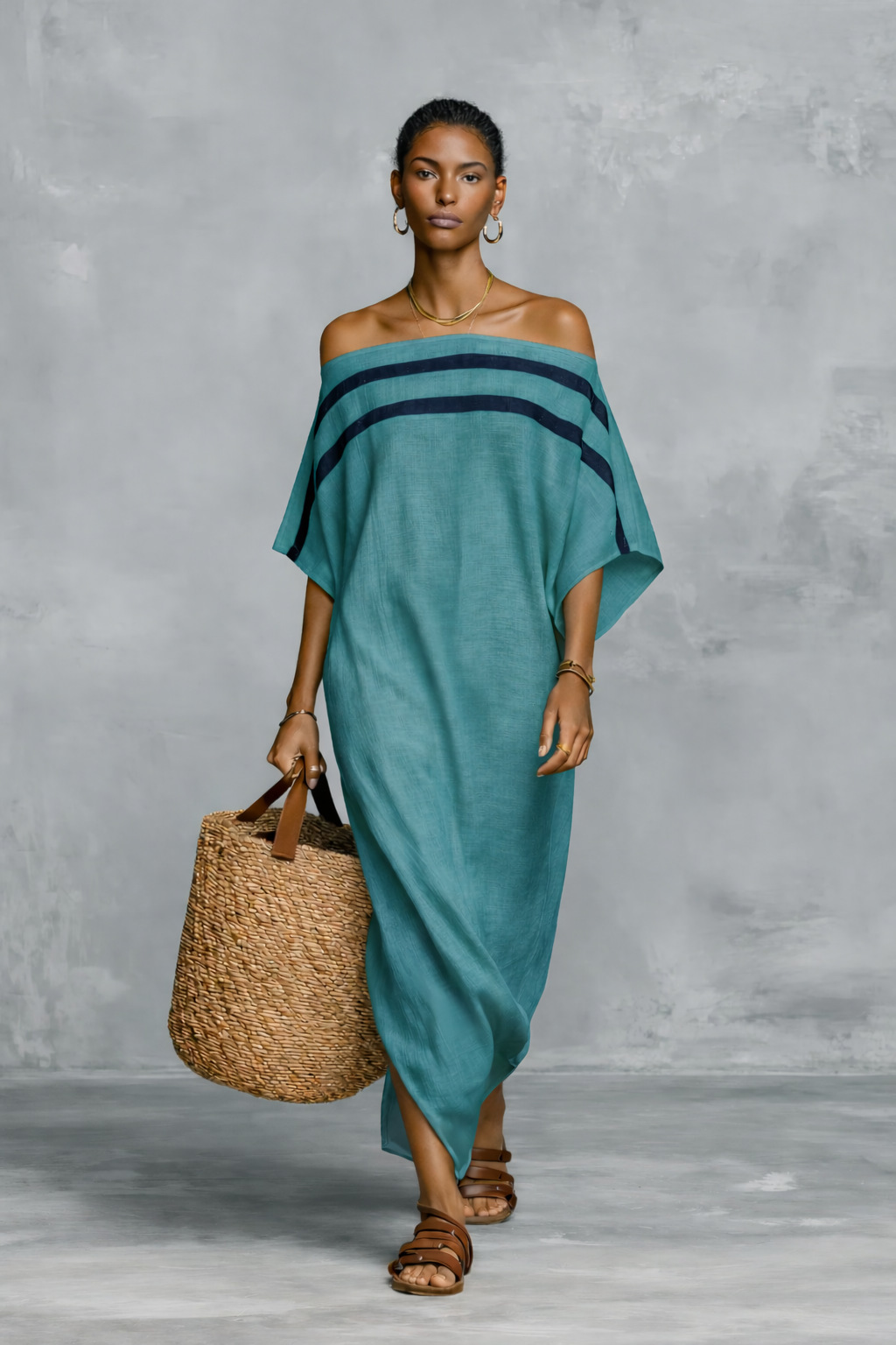 Off-Shoulder Maxi Dress with Batwing Sleeves