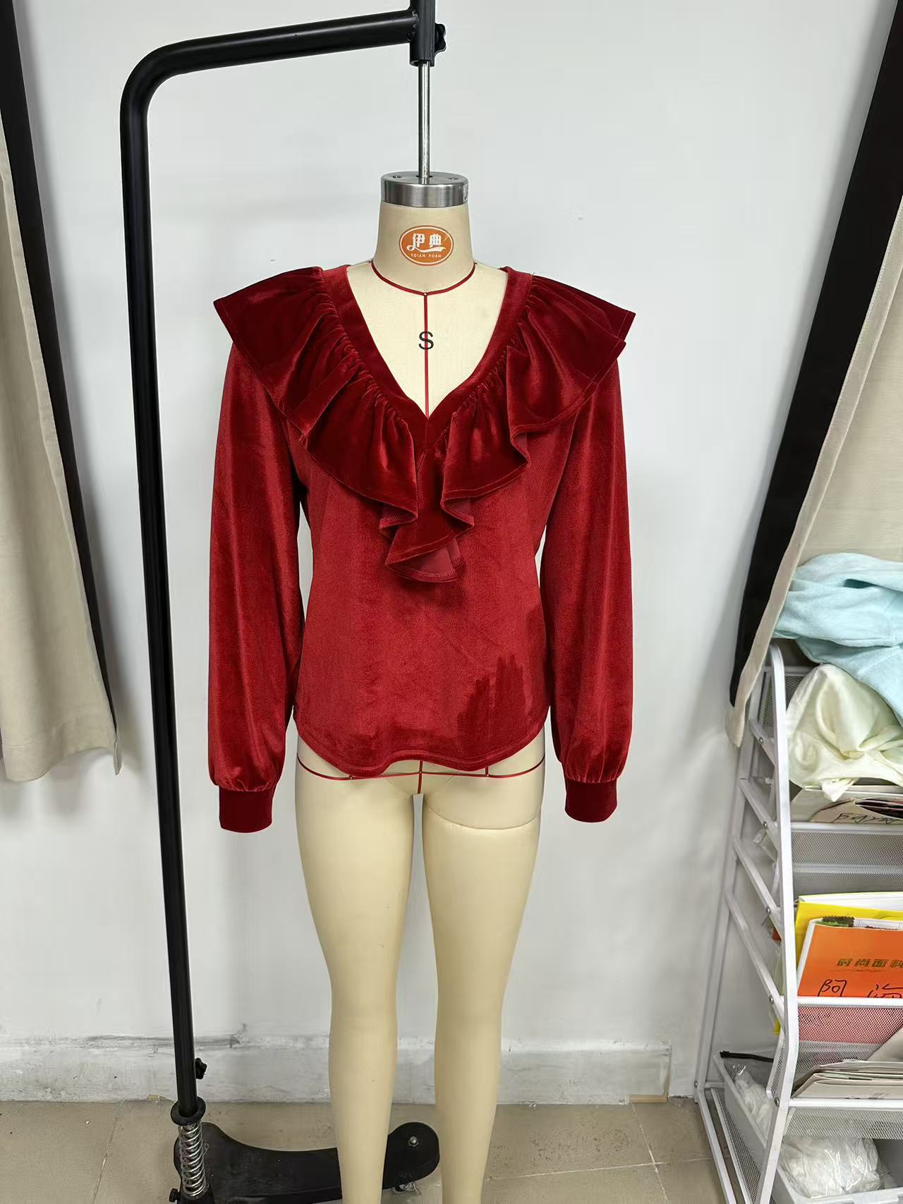 Velvet V-Neck Ruffle Elegant Top for Women
