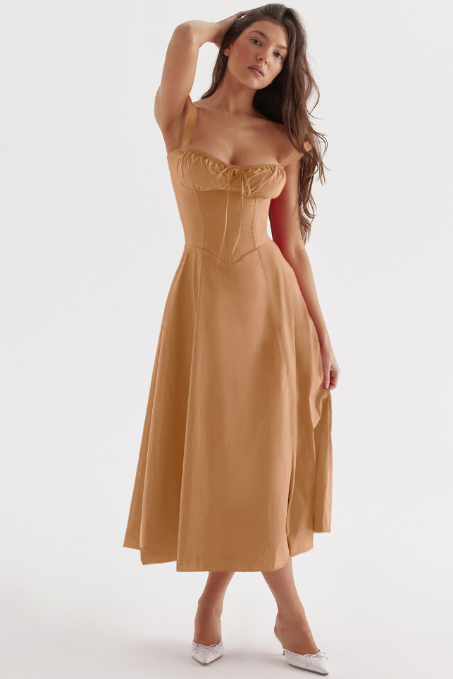 Women's Sleeveless A-Line Midi Dress Solid Color Commuter Style