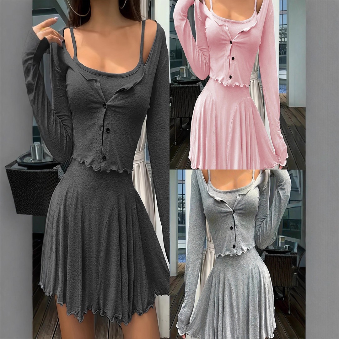 Sweet & Spicy Two-Piece Set: Open-Front Cardigan & Cami Dress