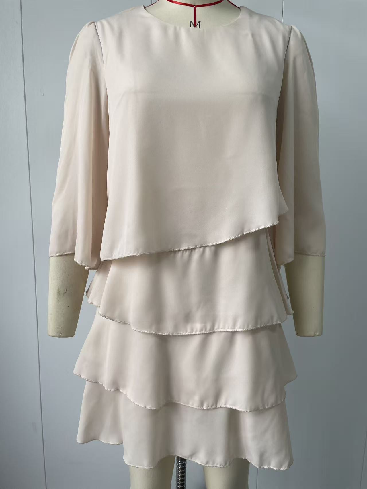 Women's Tiered Cake Dress Round Neck Loose Fit Midi Dress