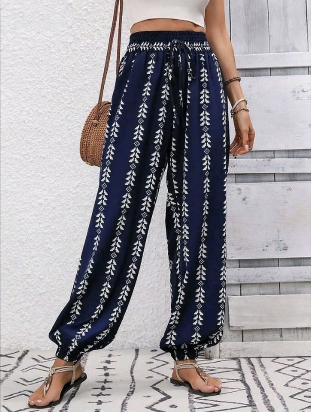Women's Grid Wide-Leg Lantern Pants High Waist Loose Fit