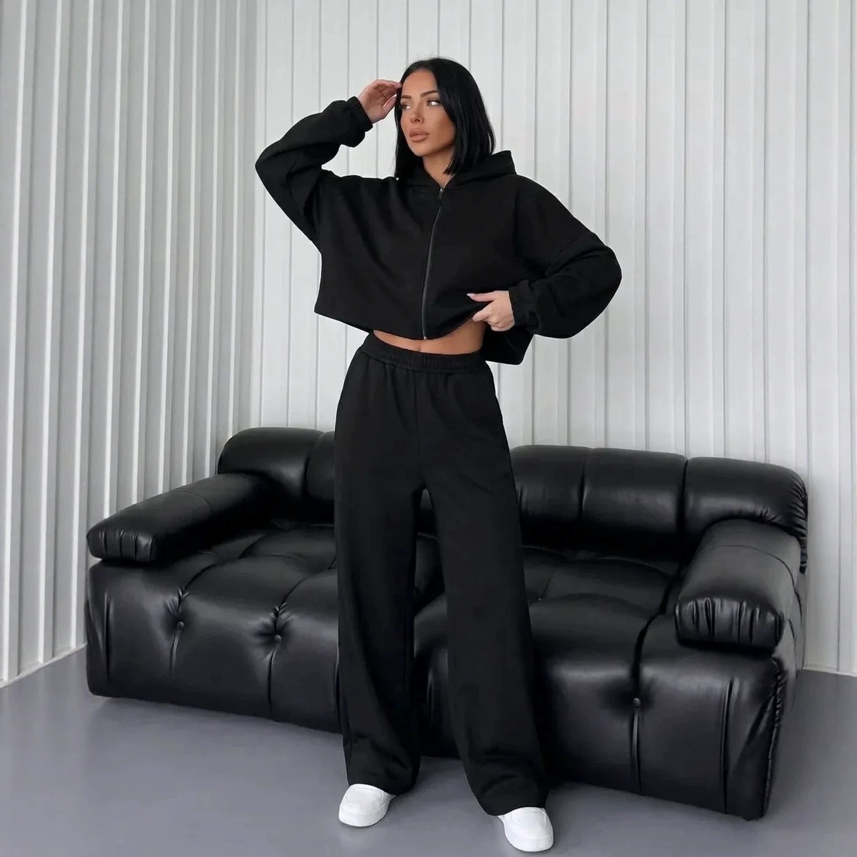 Women's Cropped Hoodie and Pants Set Oversized Loungewear