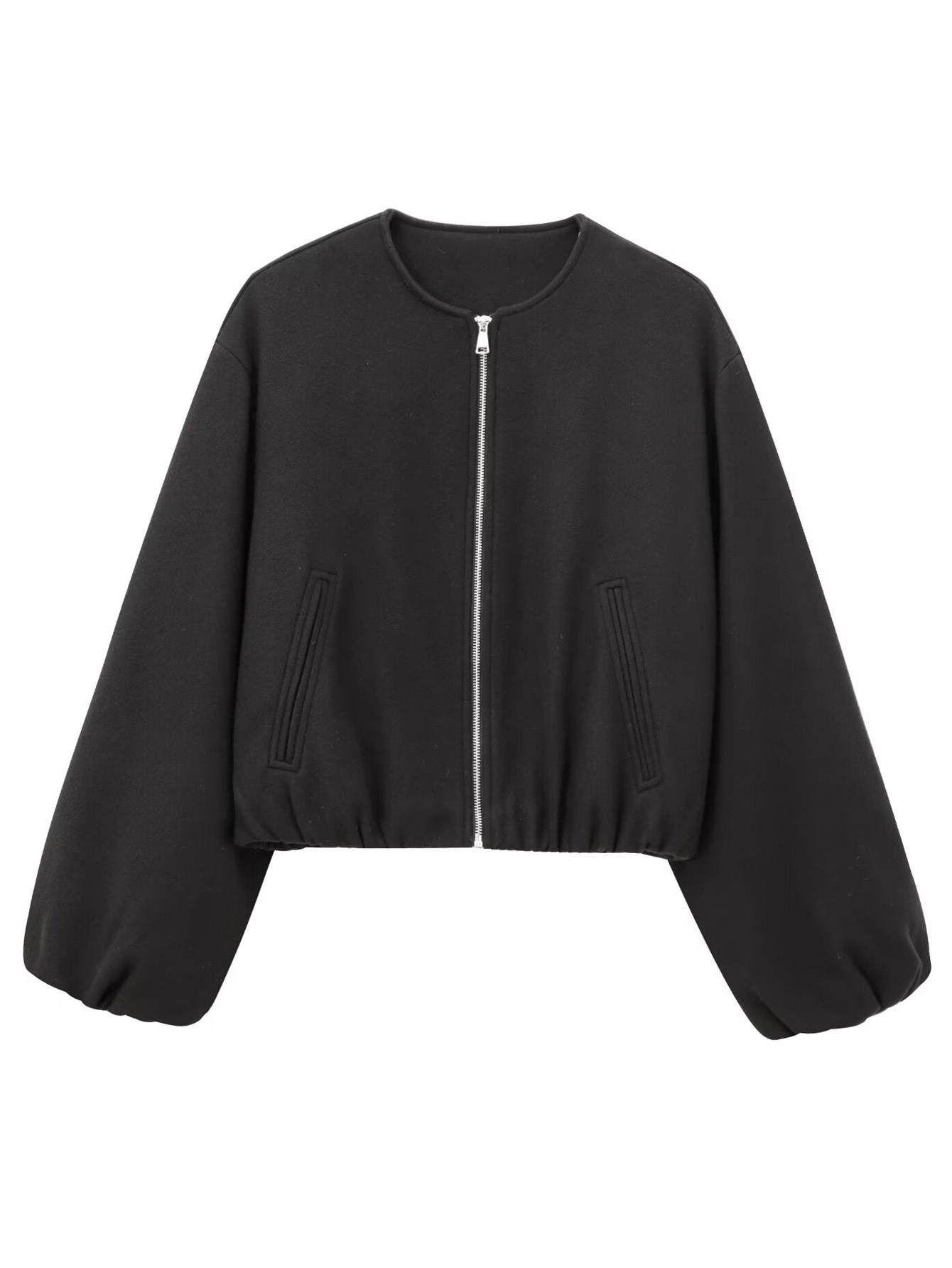 Women's Soft Cropped Bomber Jacket with Round Neck