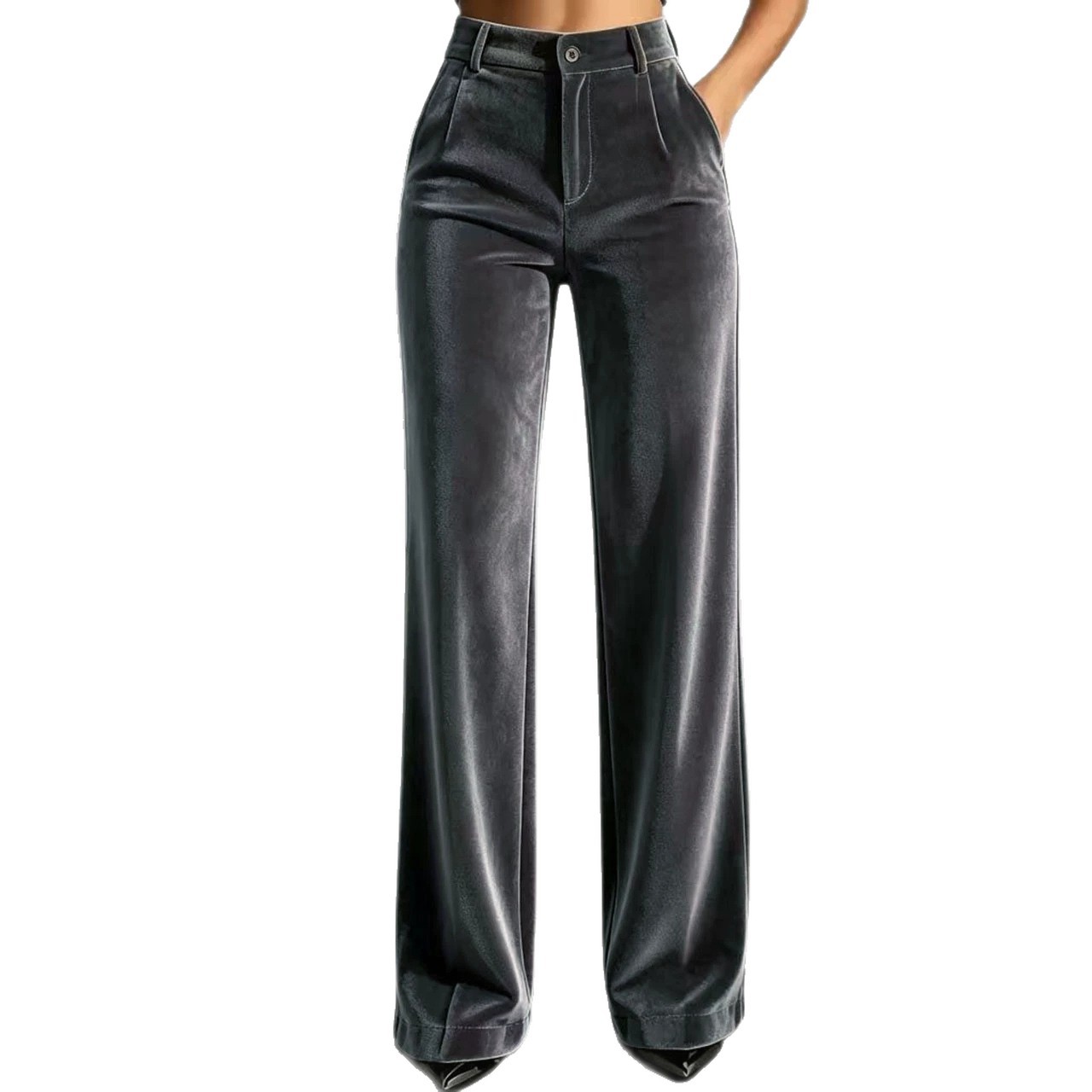 Women's High-Waist Velvet Straight-Leg Pants Slimming Tummy-Control