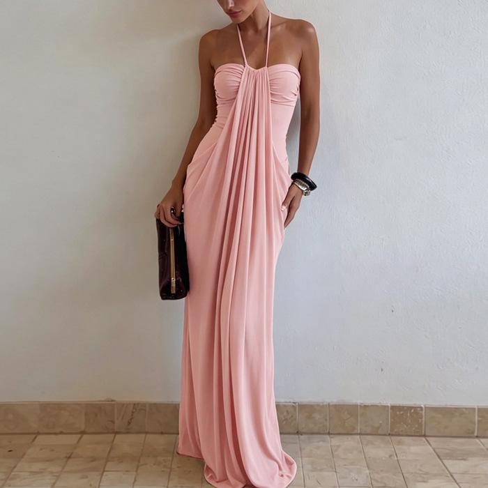 Women's Backless Ruched Tube Dress Solid Color Vacation