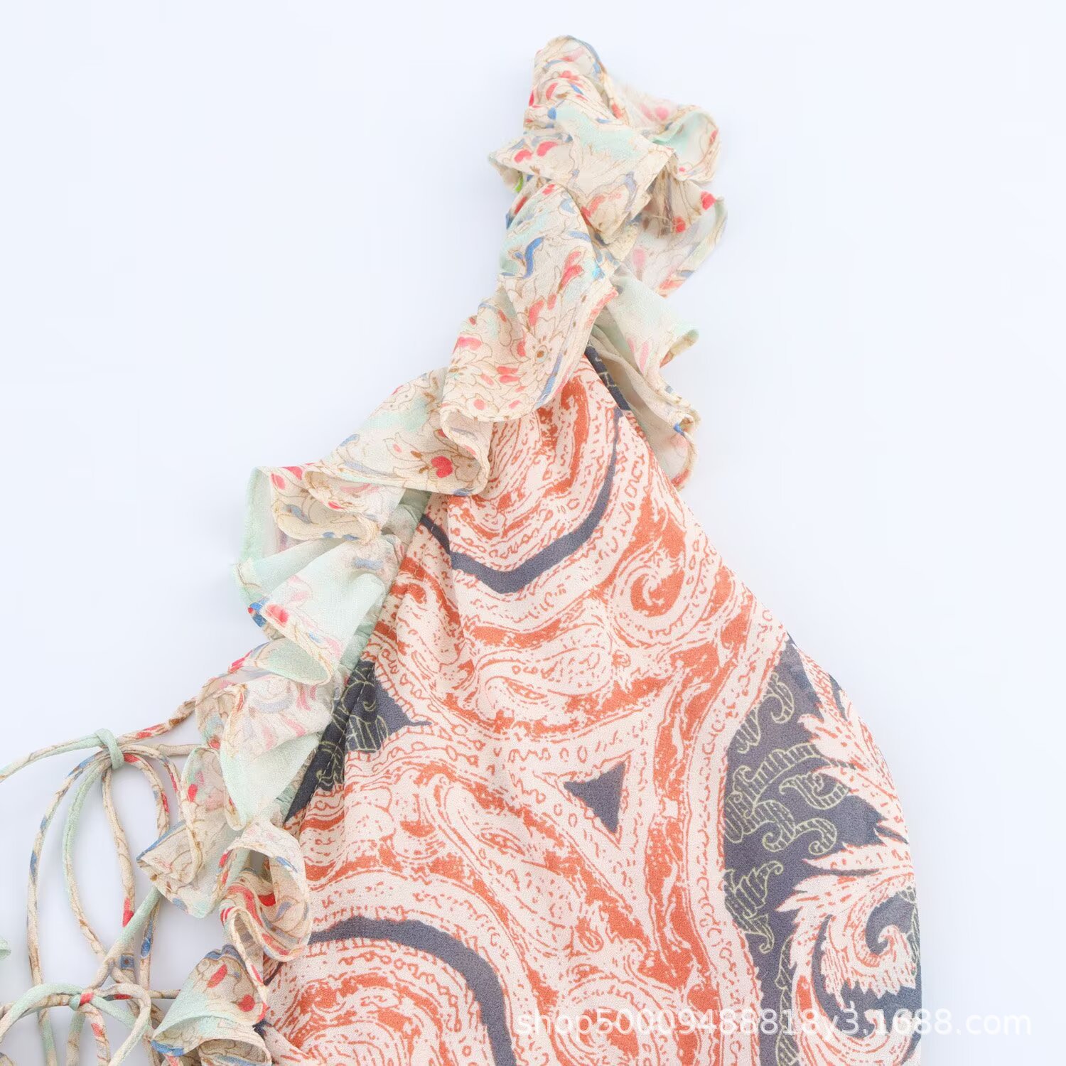 Women's Printed Lingerie-Style Cami Dress with V-Neck and Tie Straps