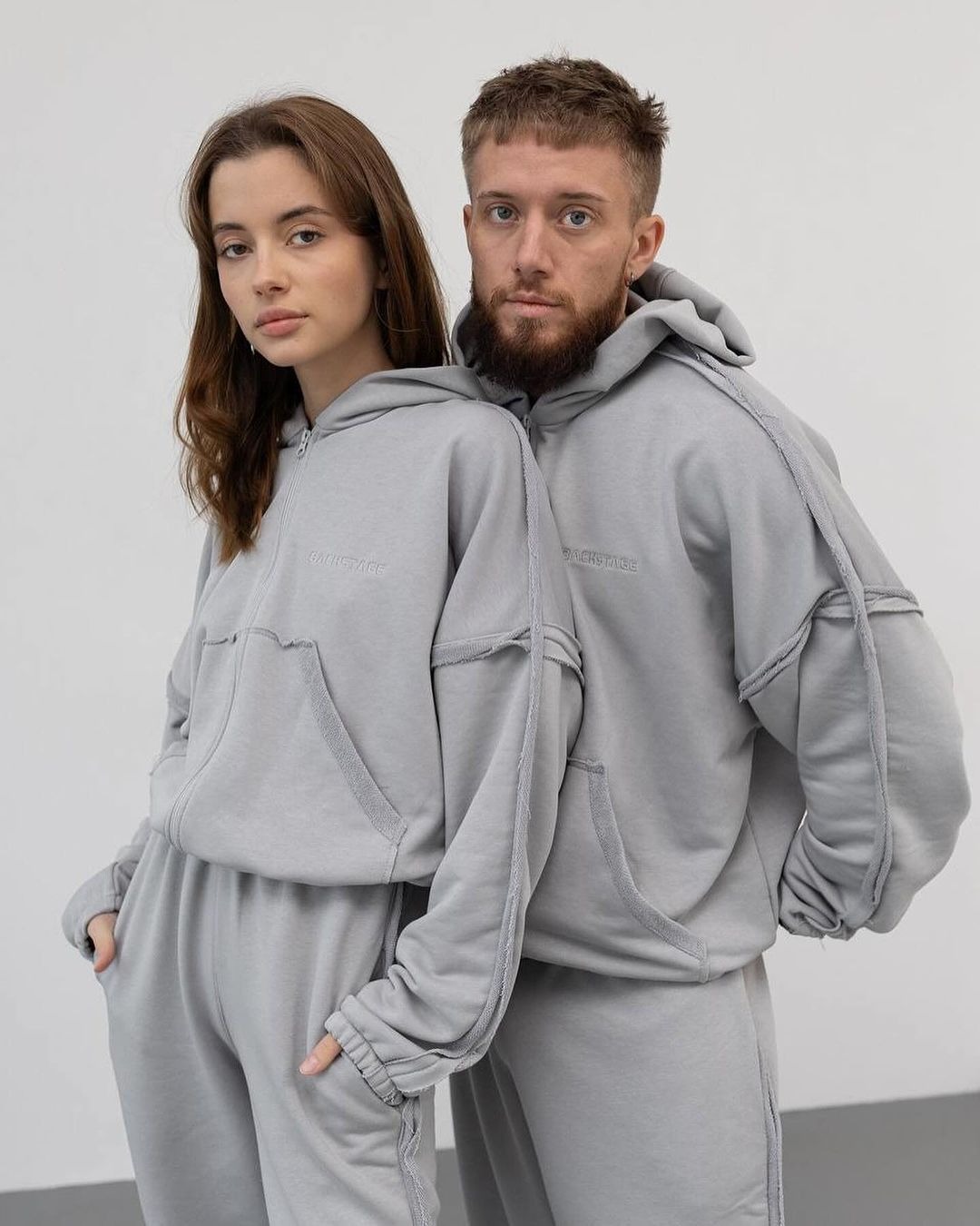 Solid Color Hooded Sweatshirt and Pants Set for Couples