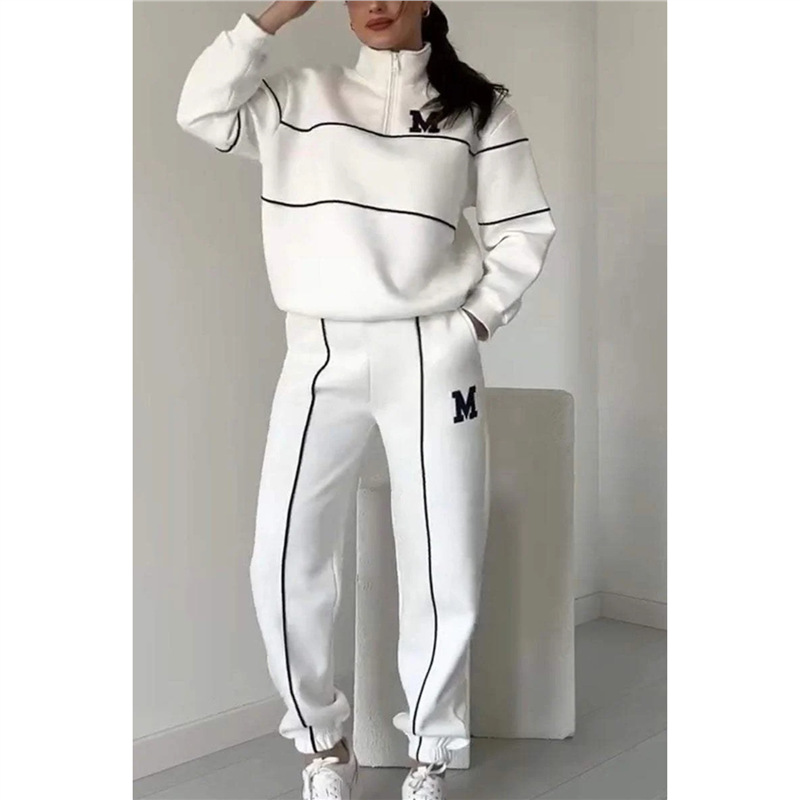 Letter Print Long-Sleeve Hoodie and Pants Two-Piece Casual Sports Set