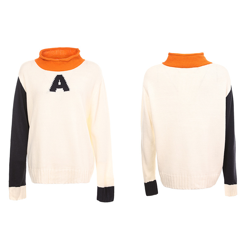 Letter Jacquard Mock Neck Pullover Sweater