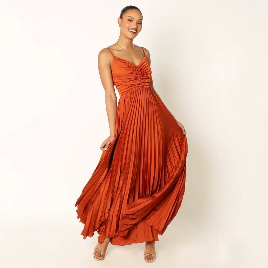 Pleated Sleeveless Backless High-Waist Solid Color Maxi Dress