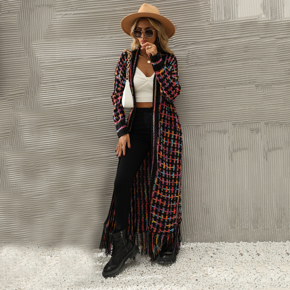 Plus Size Fringe Long Cardigan Sweater Coat