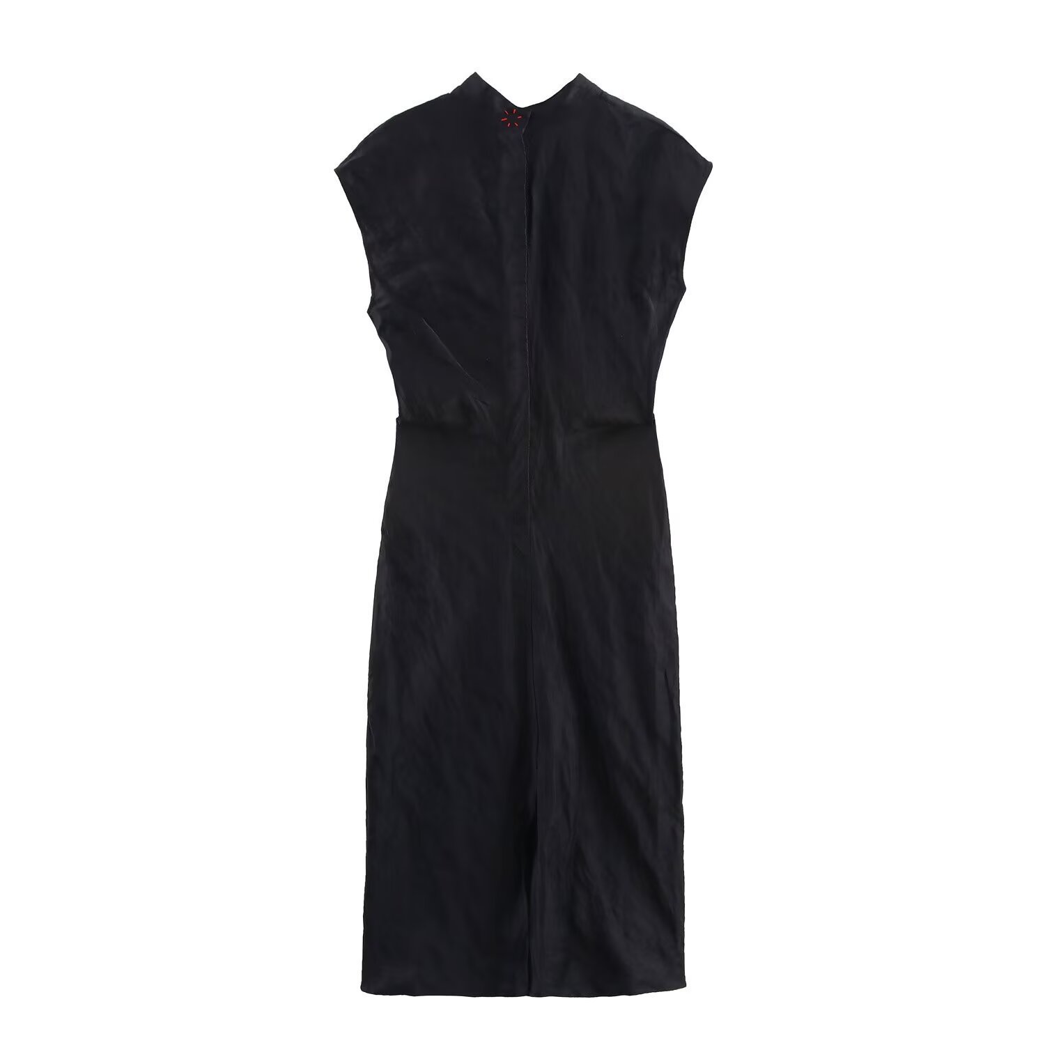 Women's Bow-Accent Wrinkle-Effect Midi Dress Sleeveless Stand Collar