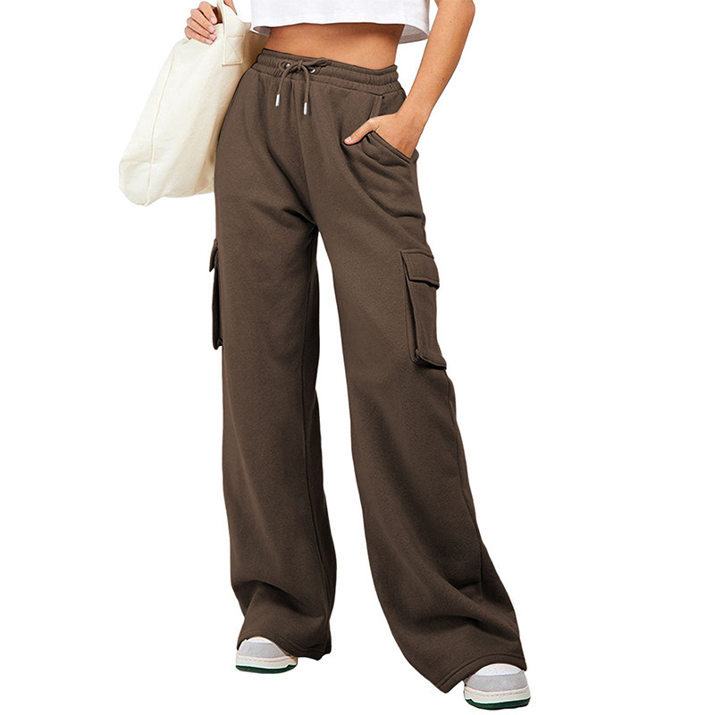 Women's Straight-Leg Loose Casual Pants Polyester Spandex High Waist