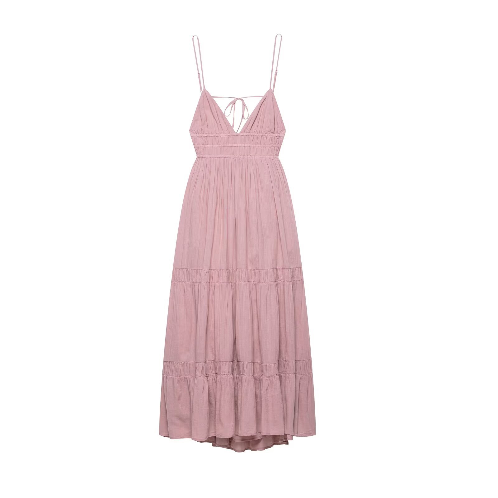 French-Style Sheer Midi Open-Back Dress