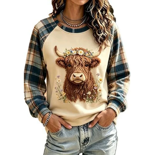 Women's Farm Cow Head Print Casual Sweatshirt