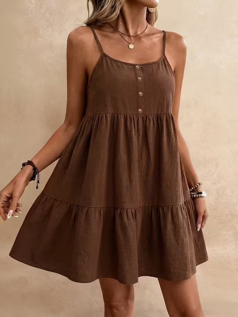 Women's Summer Sleeveless Solid Color A-Line Cami Dress