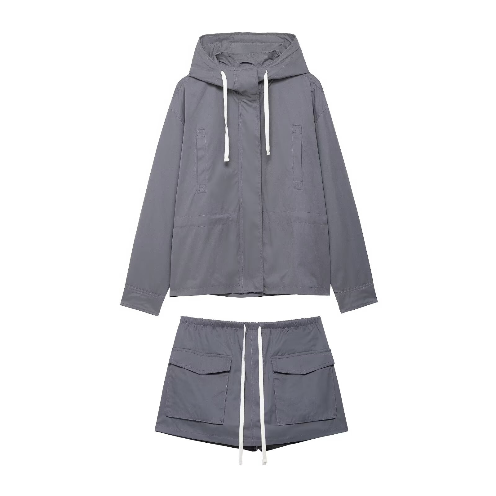 Women's Hooded Utility Skirt and Pants Two-Piece Set