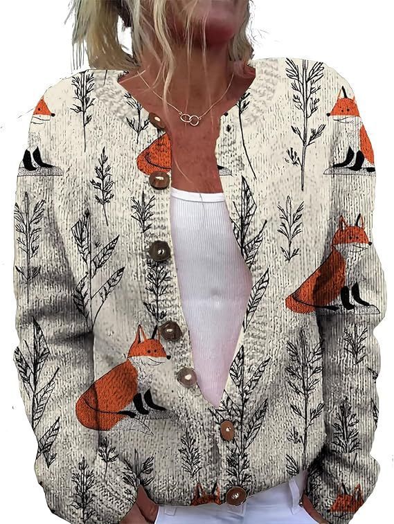 Women's Winter Graphic Print Faux Sweater Cardigan with Button Front