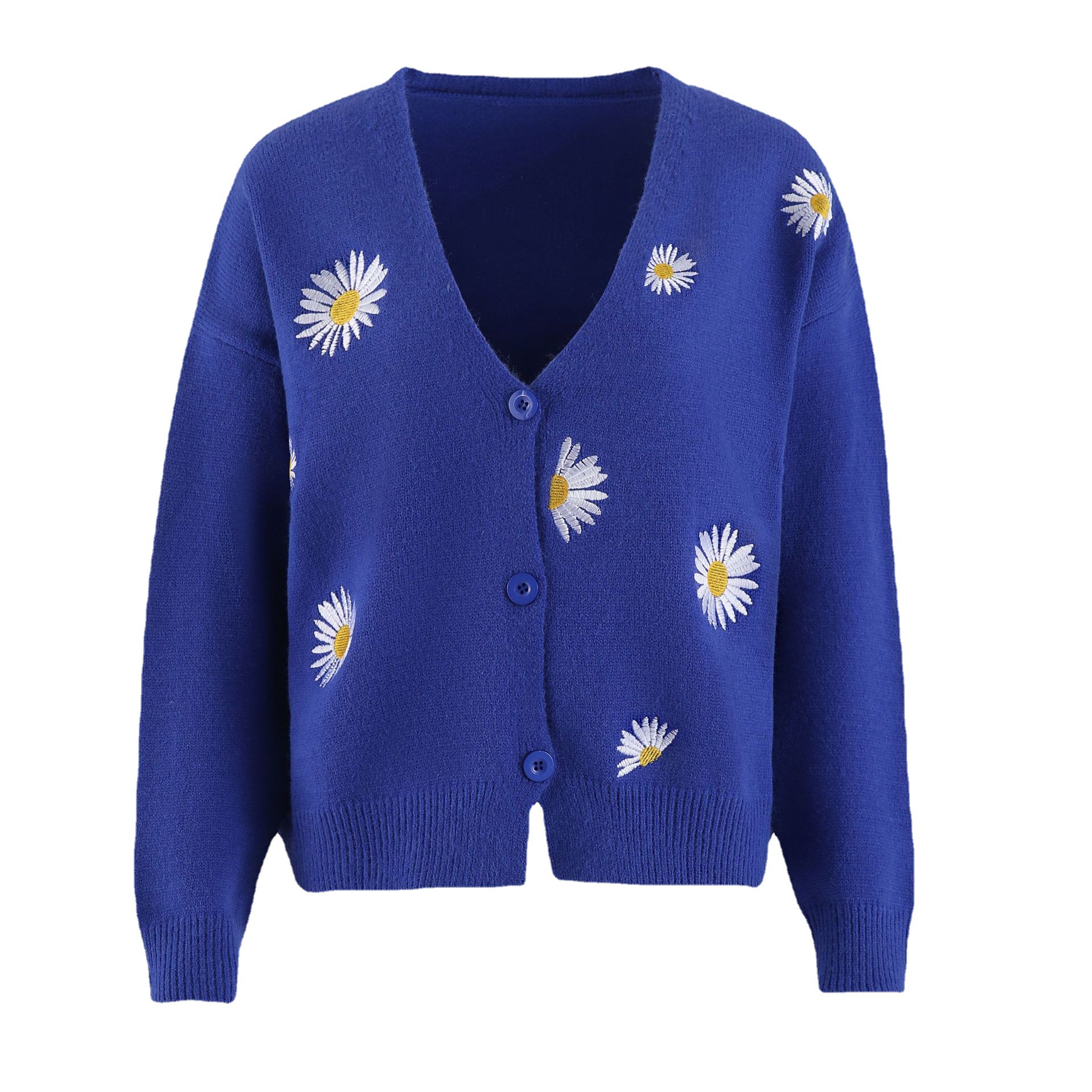 Women's Button-Front Floral Embroidered Knit Cardigan Sweater