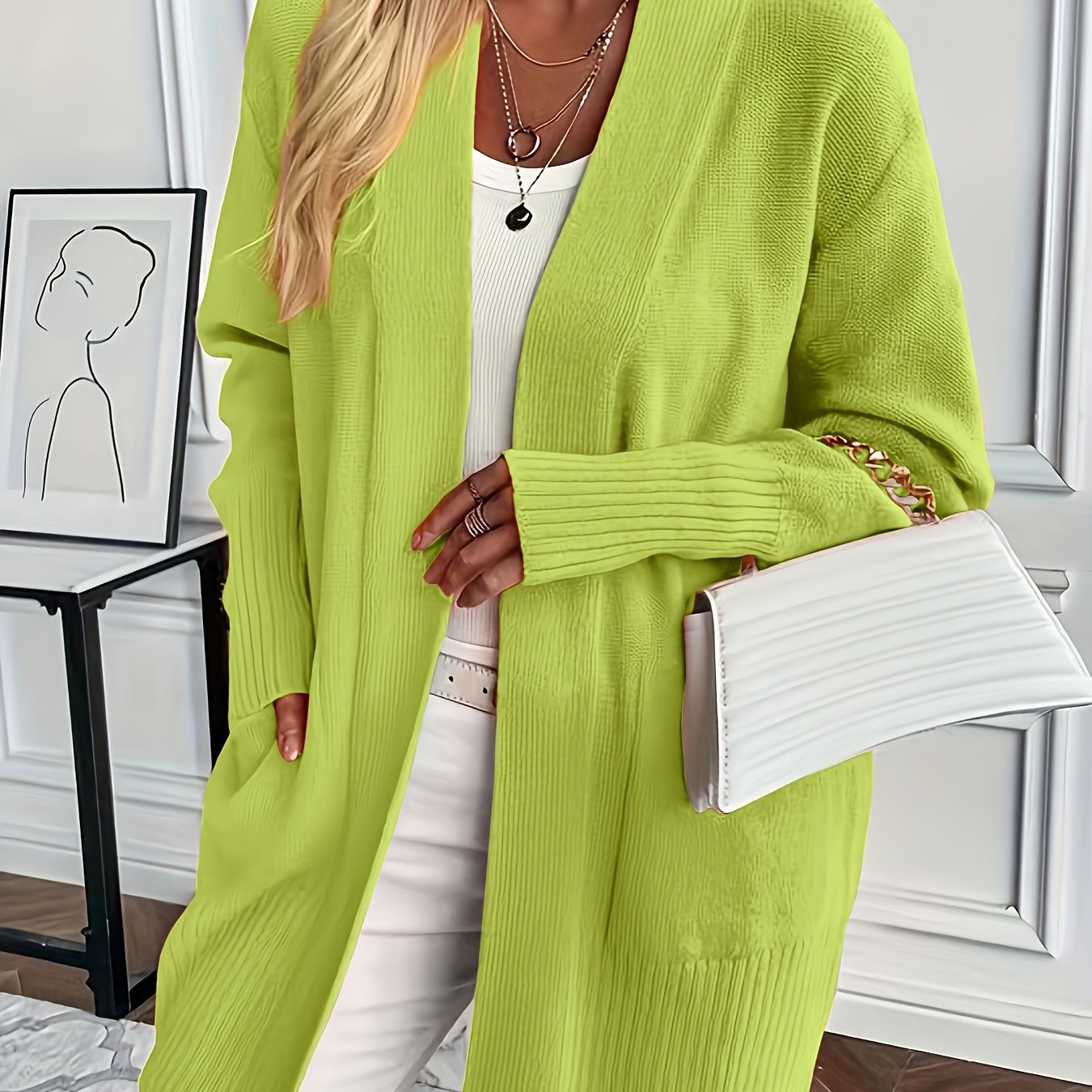 Plus Size Women's Knit Open-Front Cardigan with Pockets