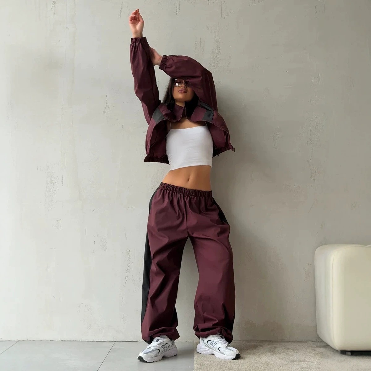 Women's Color-Block Long-Sleeve Track Jacket and Pants Set Streetwear