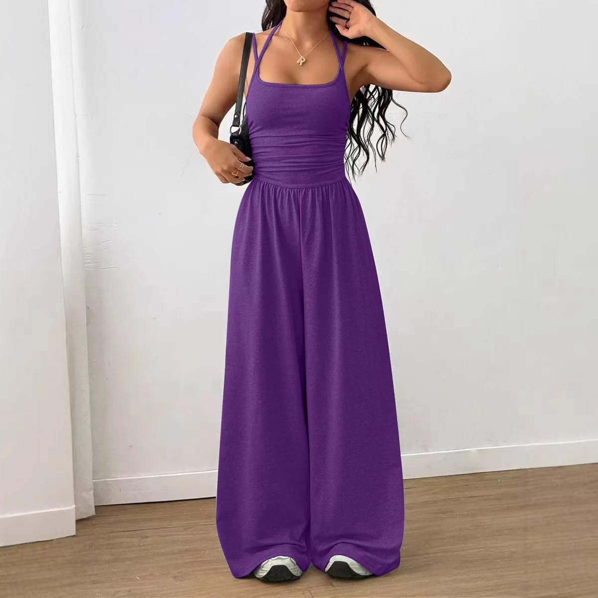 Women's Sleeveless Strapless Wide-Leg Jumpsuit Solid Color