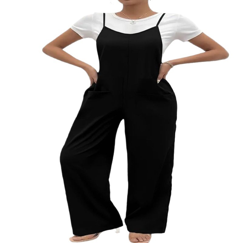 Women's Sleeveless Wide-Leg Jumpsuit Solid Color Casual