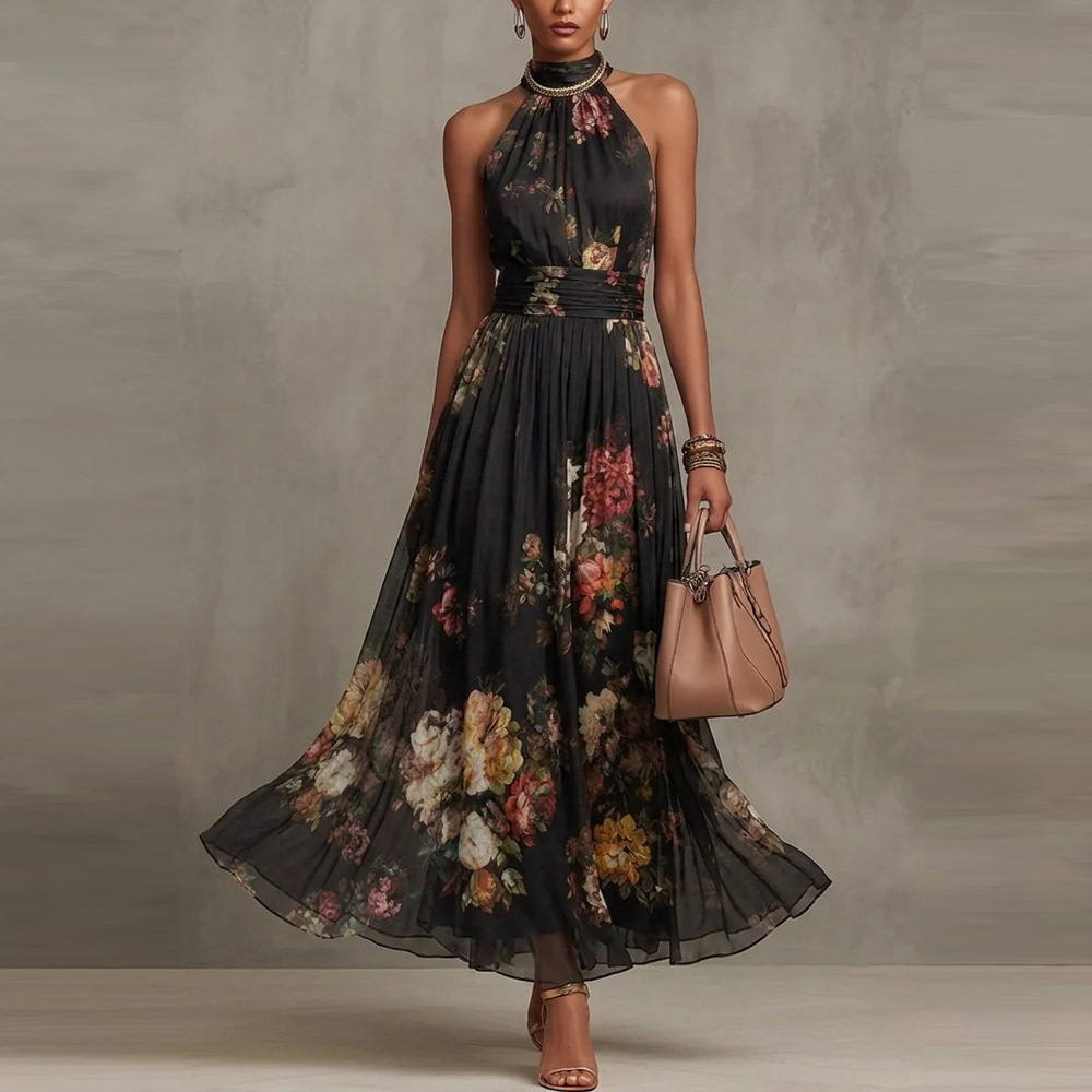 Women's Bodycon Mesh Floral Print High Slit Cami Long Dress