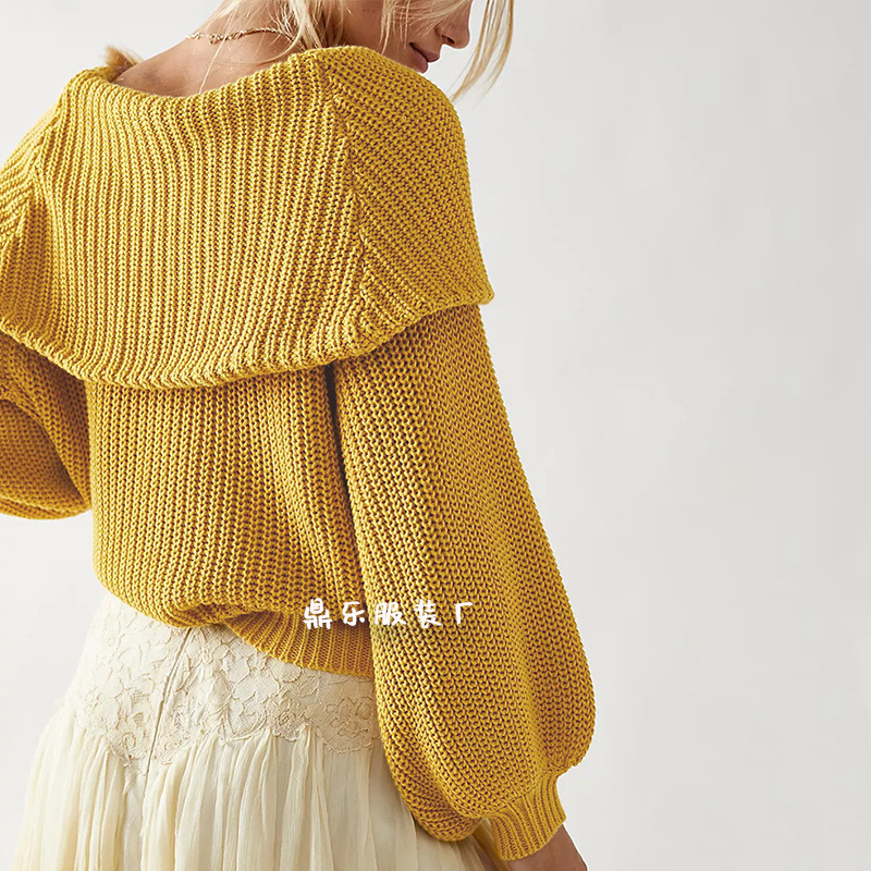 Women's Off-Shoulder Knit Sweater Loose Fit Long Sleeve Pullover