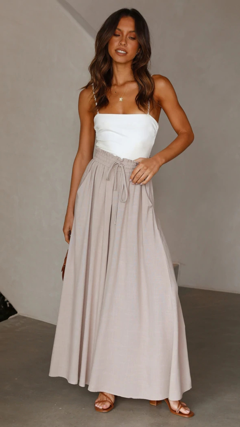 Women's High-Waist Wide-Leg Pants with Elastic Waist