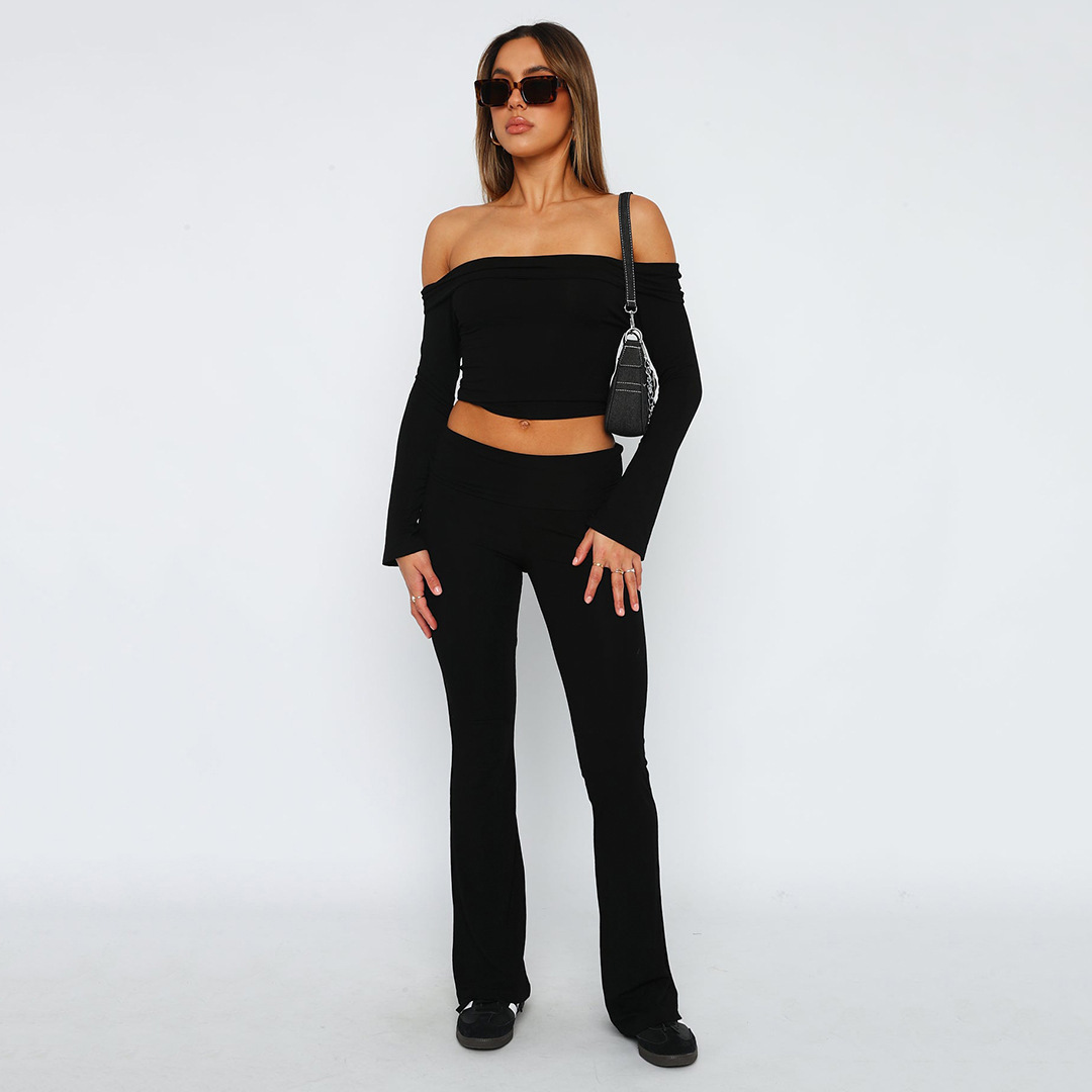 Women's Solid Color Low-Rise Flared Pants Set Slimming Casual