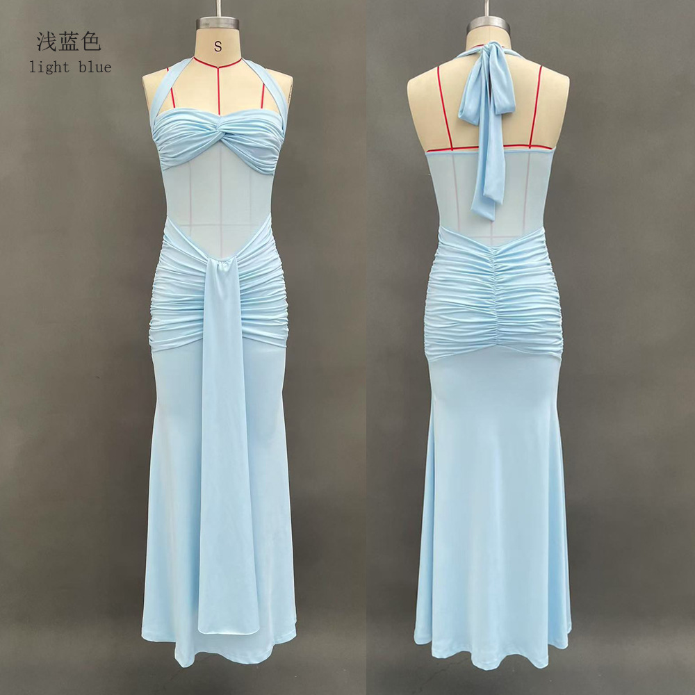Women's Ruched Backless Bodycon Long Dress