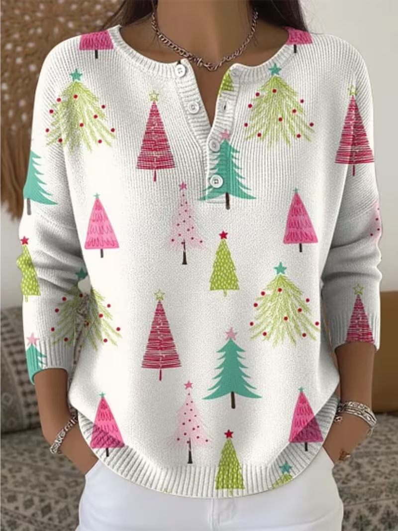 Women's Tree Leaf Floral Print Buttoned Casual Sweatshirt