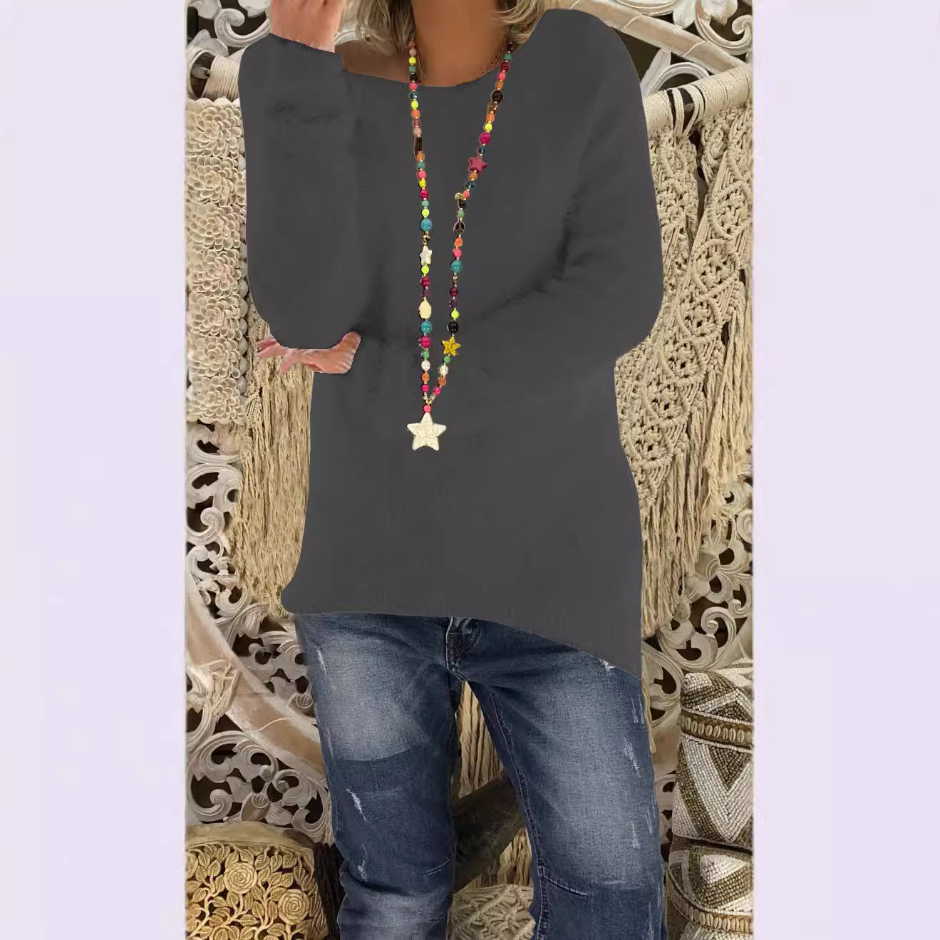 Women's Solid Color Long Sleeve Loose Knit Sweater