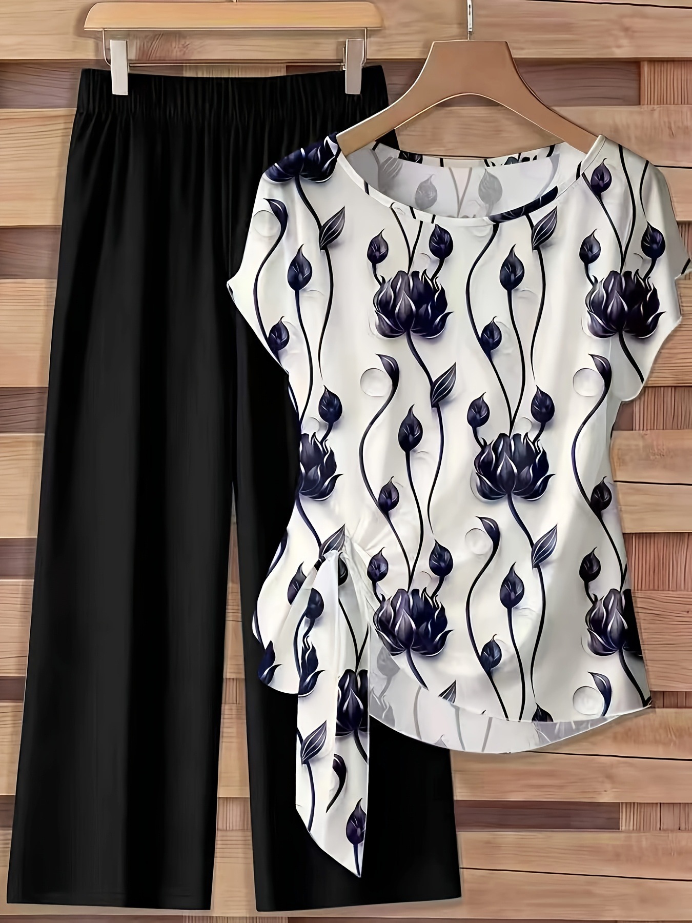 Floral Print Short Sleeve Top and Pants Set