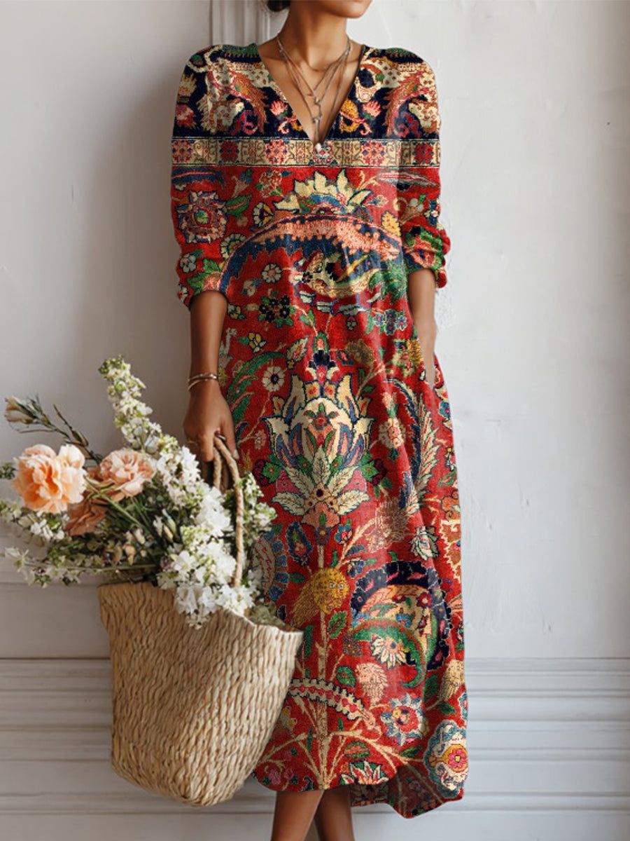 Women's Floral Paisley Print Ruched Bodycon Midi Dress